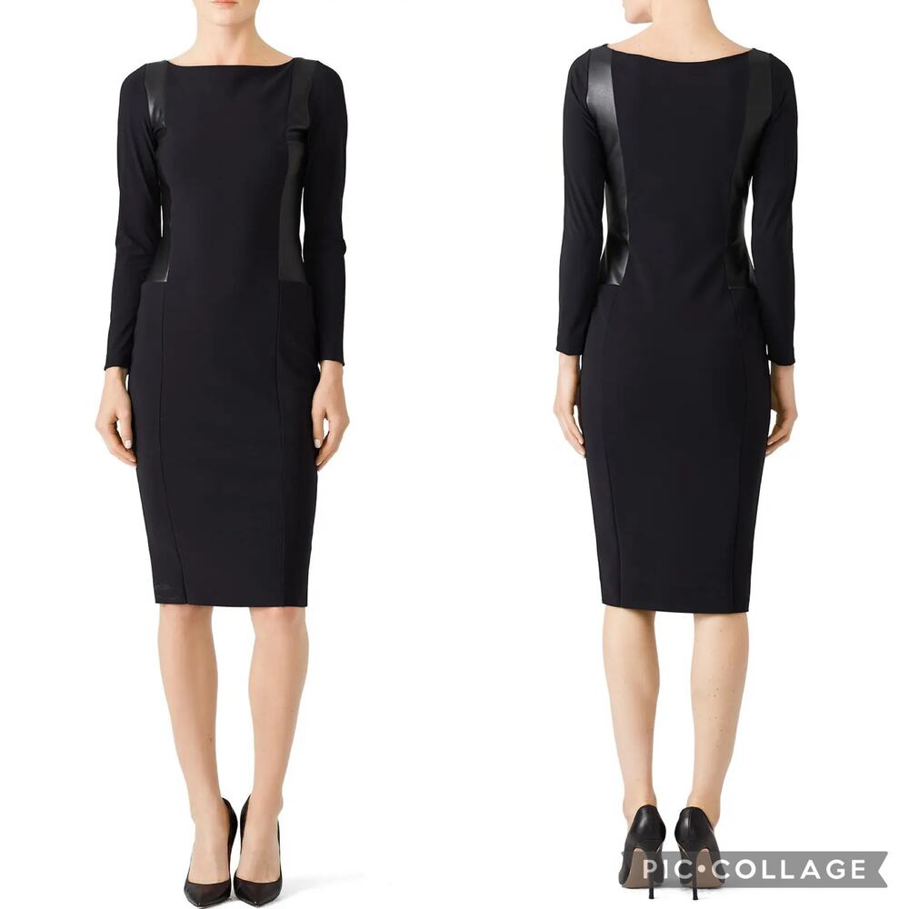 Chiara Boni Accursia Black Neoprene Faux Leather Panel Long Sleeve Midi Dress 6